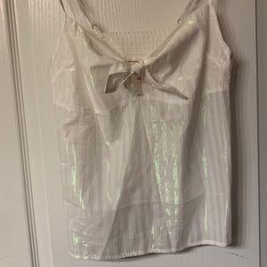 Victoria Secret NWOT, Large, White w/ opaque stripes. Keyhole tank w/tie.